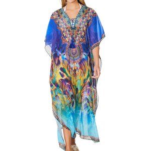 new RANEE'S EMBELLISHED CRYSTAL KAFTAN KIMONO DRESS resort beach wear cover-up
